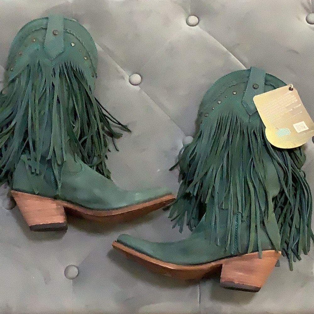 Liberty Black Fringe Boots, Color Green, Size 6